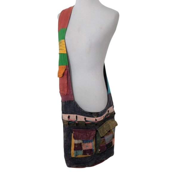 Hobo Sling Bag Multicolor Colorful Hippie Boho Crossbody 100% Cotton Nepal - Picture 2 of 8